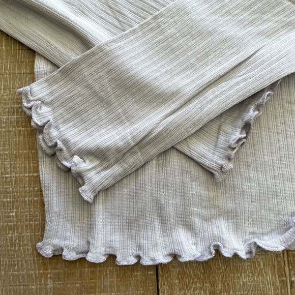 DOUBLE ZERO WOMENS LILAC FOG LETTUCE EDGE & CUFFS/LONG SLEEVES CROP TOP - NWT - - Picture 6 of 10